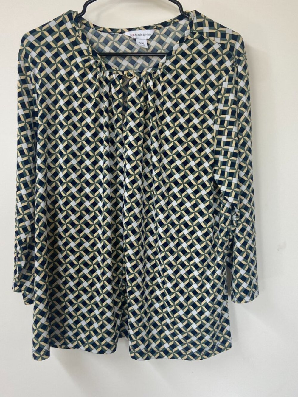 Liz Claiborne Womens 3/4 Sleeve Multicolor Geometric print Pullover Tops Sz PXXL